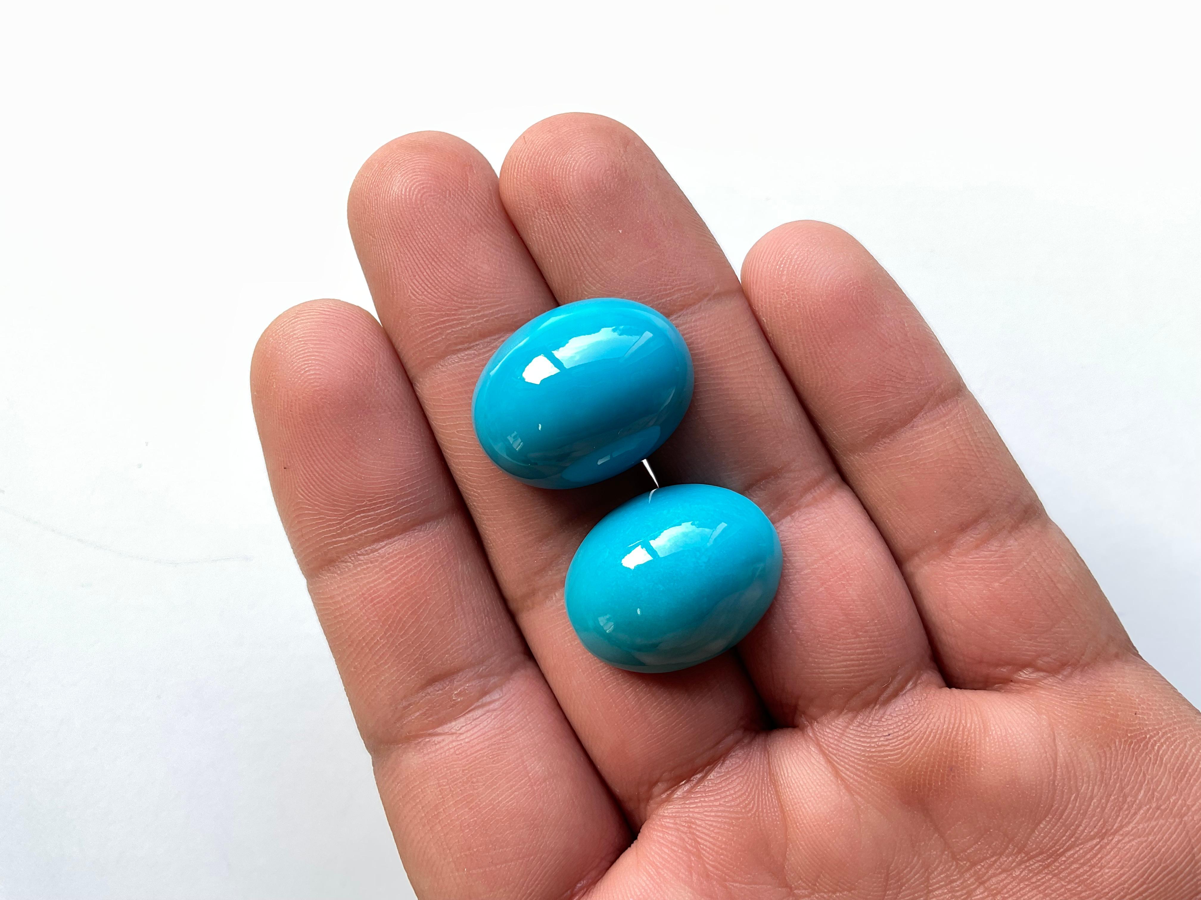 53.80 Carats Turquoise Arizona Cabochons 2 Pieces Paire Pour Bijoux Gemmes Naturelles en vente 1