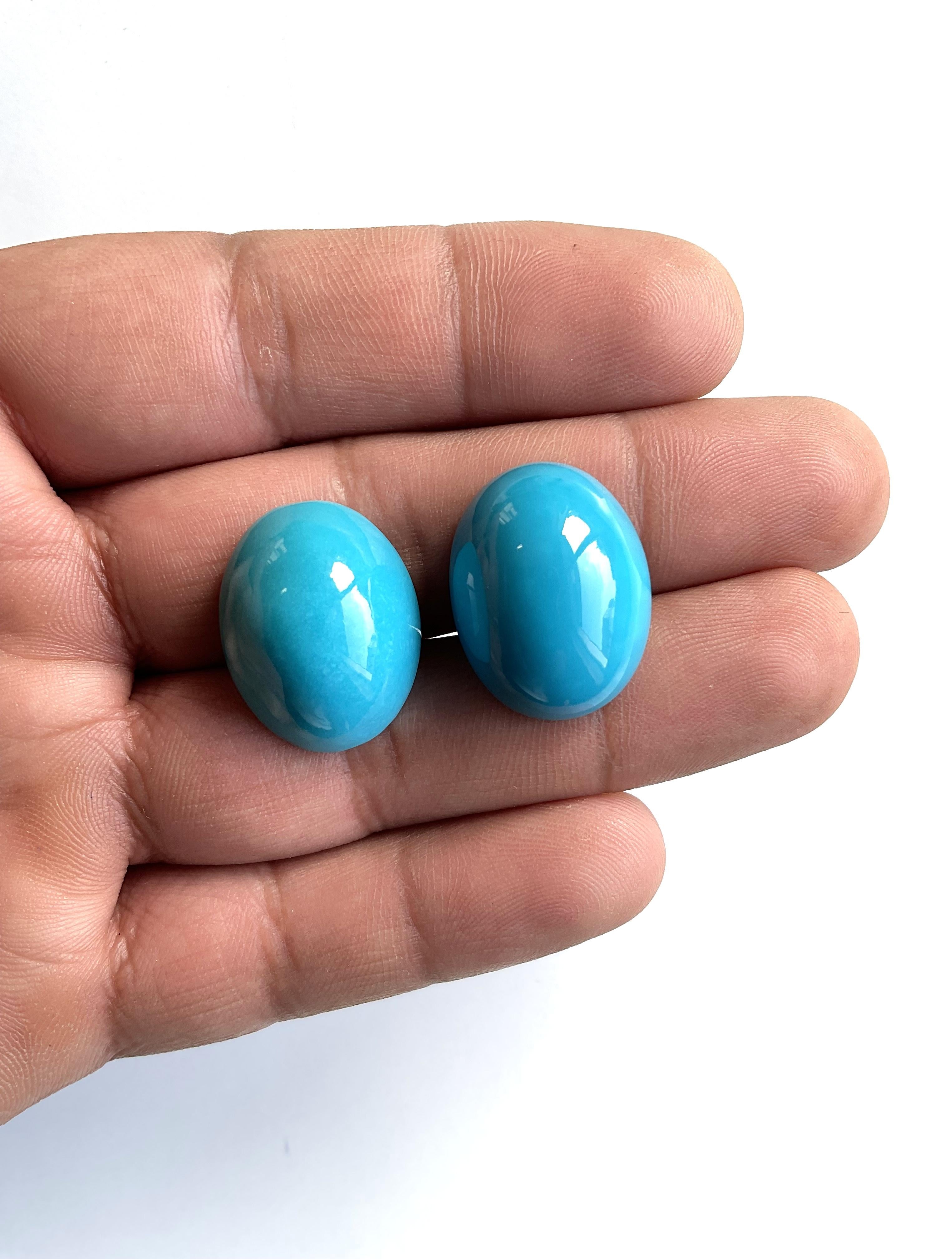 53.80 Carats Turquoise Arizona Cabochons 2 Pieces Paire Pour Bijoux Gemmes Naturelles en vente 2