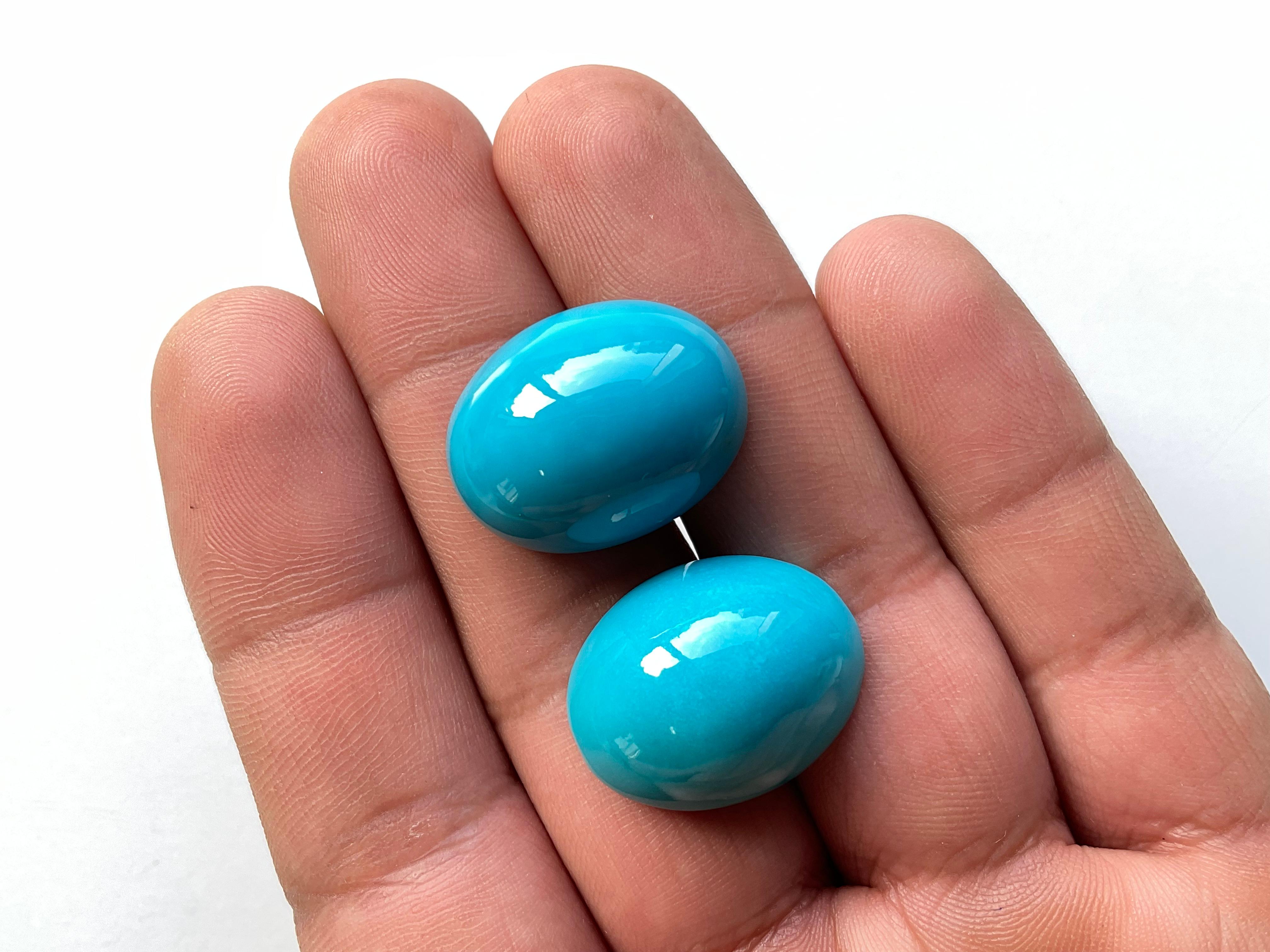 53.80 Carats Turquoise Arizona Cabochons 2 Pieces Paire Pour Bijoux Gemmes Naturelles en vente 3