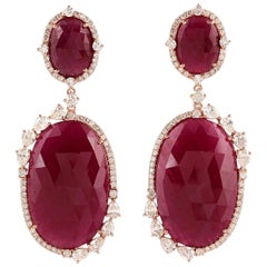 Boucles d'oreilles en or 18 carats avec diamants et rubis de 53,85 carats