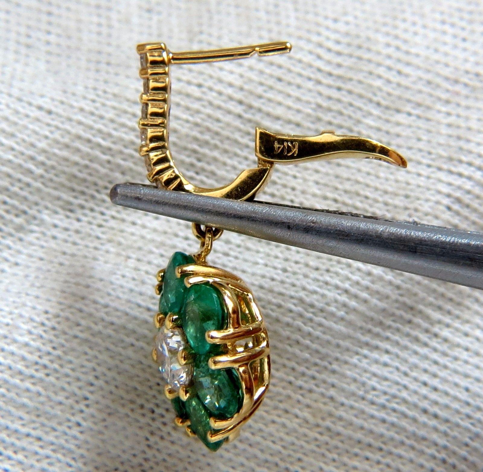Round Cut 5.38ct Flora Cluster Natural emerald diamond dangle earrings 14kt vivid greens