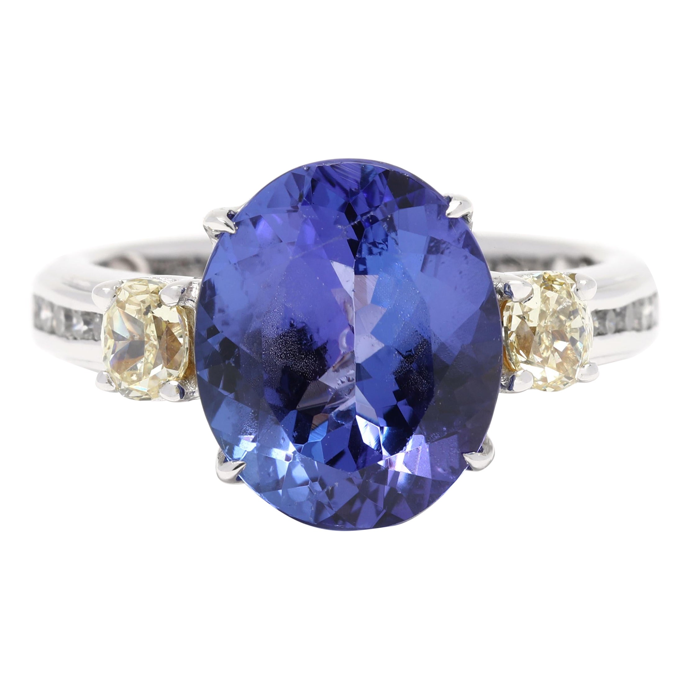 Anello cocktail con diamante tanzanite da 5,38 carati, oro bianco 18 carati, anello