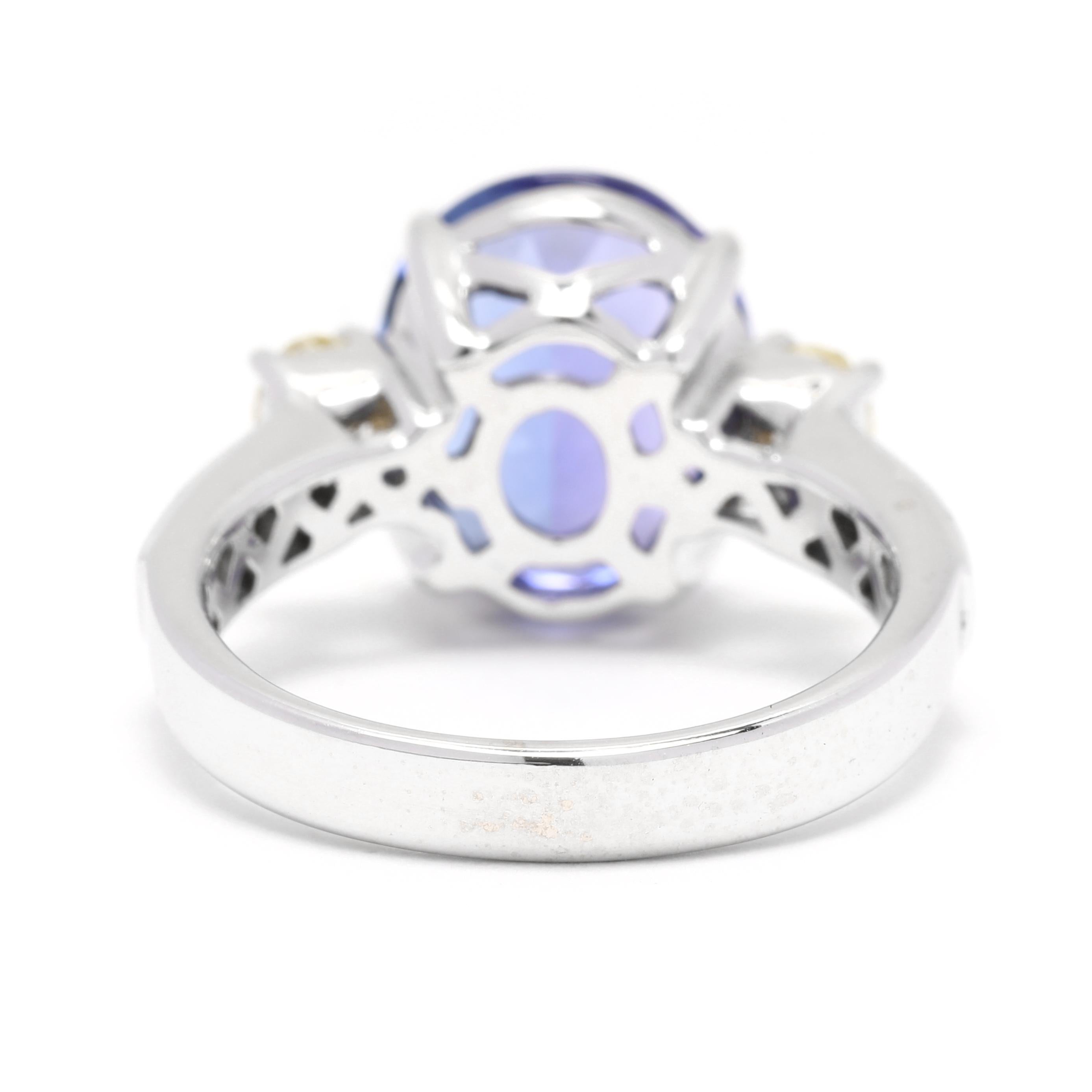 Oval Cut 5.38ctw Tanzanite Diamond Cocktail Ring, 18k White Gold, Ring For Sale