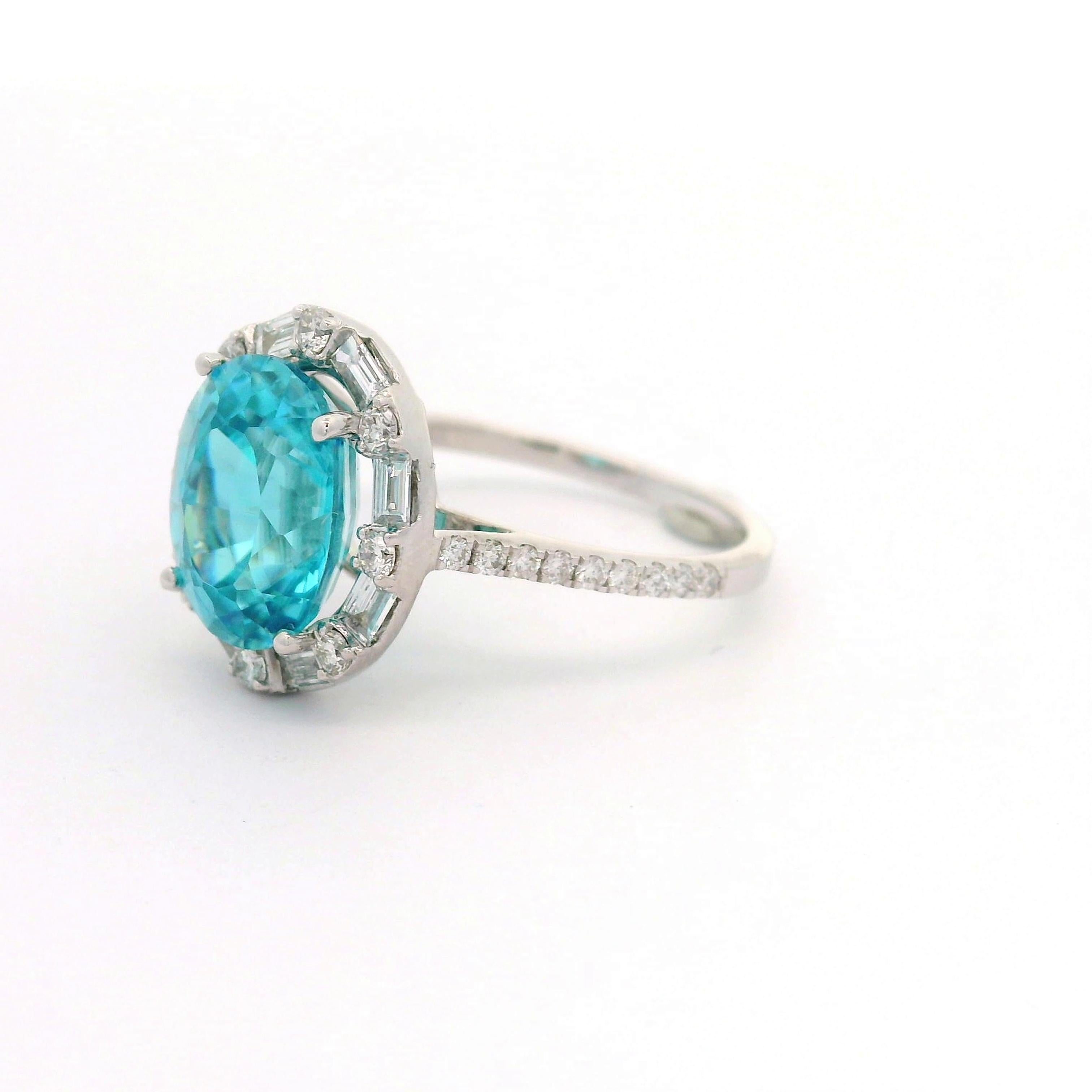 Contemporary 5.39 Carat Blue Zircon Diamond 14k White Gold Ring