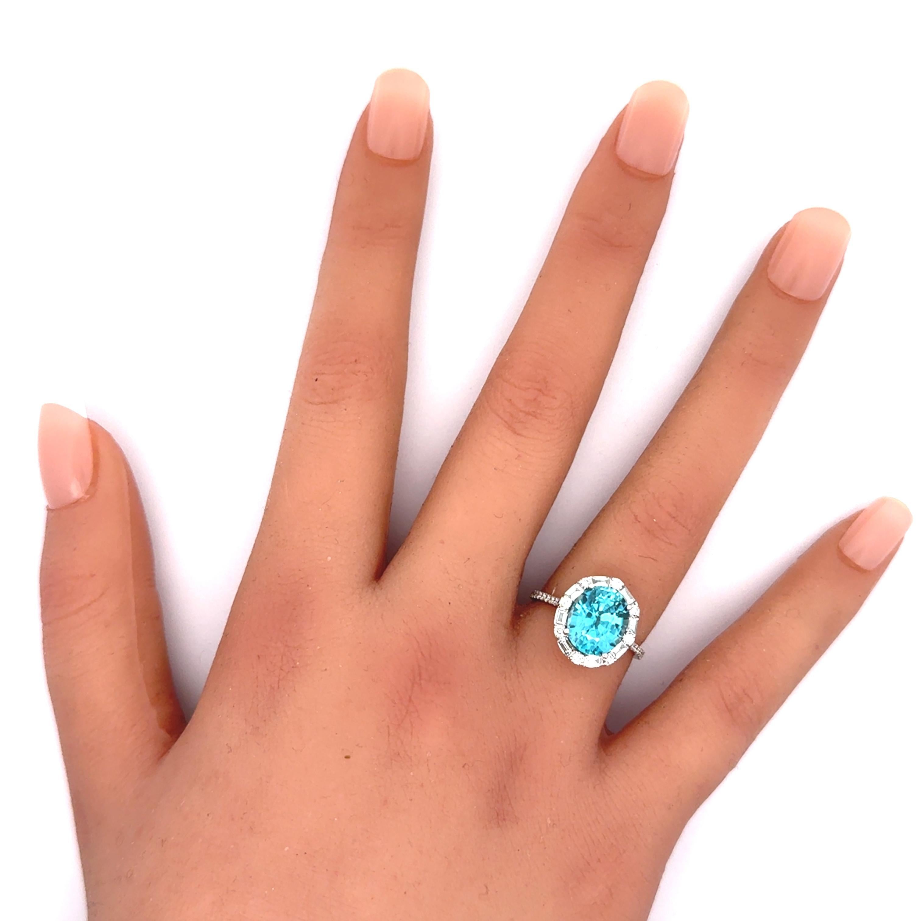 Oval Cut 5.39 Carat Blue Zircon Diamond 14k White Gold Ring