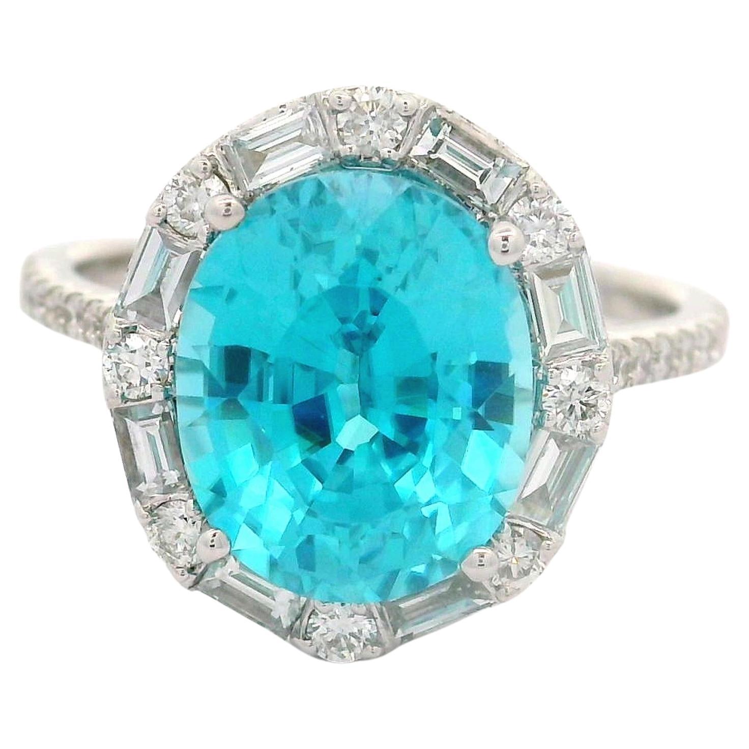 5.39 Carat Blue Zircon Diamond 14k White Gold Ring