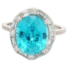 Anillo de oro blanco de 14 quilates con diamante circonio azul de 5,39 quilates