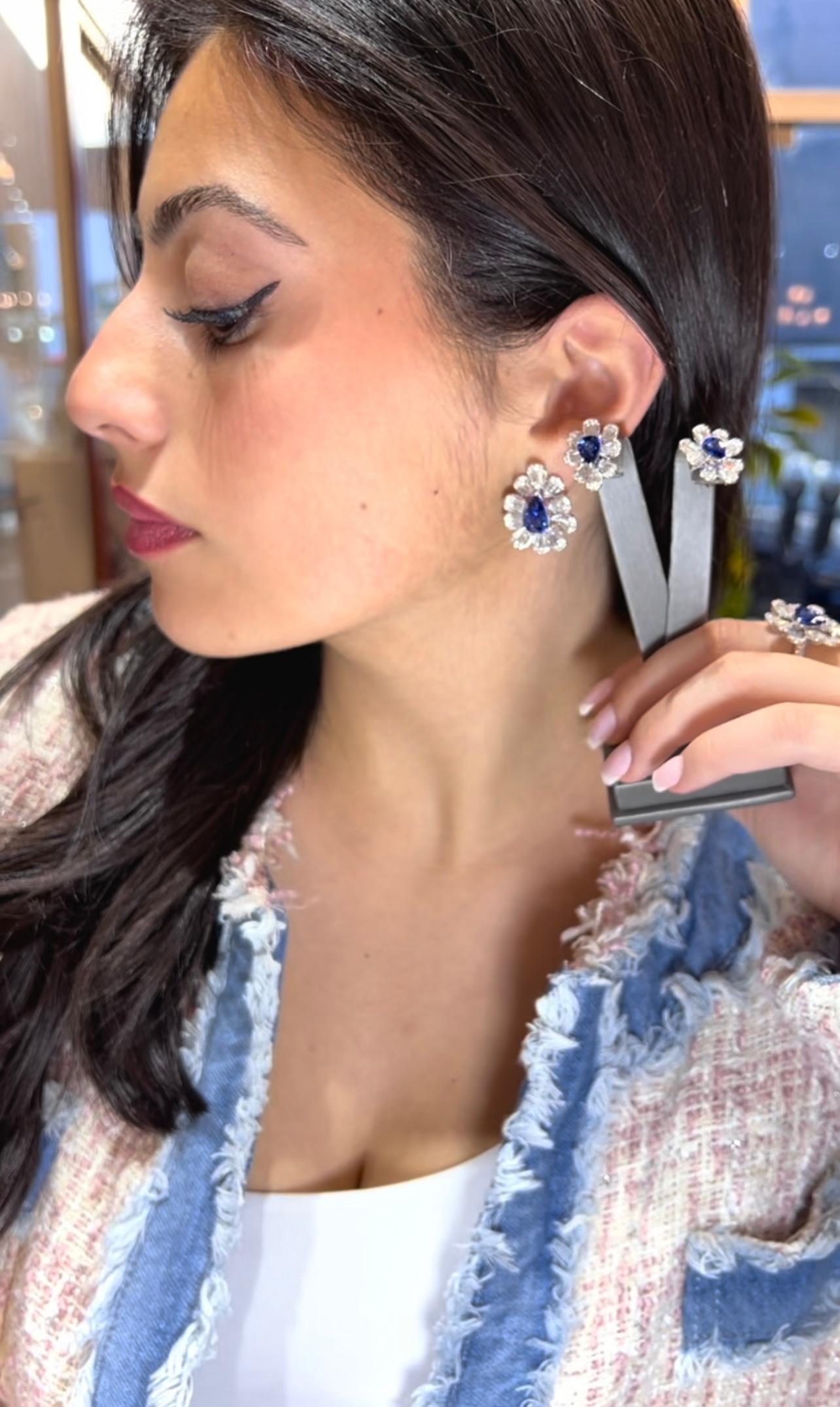 5,39 Karat Ceylan-Birnensaphir & 7,25 Karat Diamant-Fächerohrringe 18k Weißgold im Angebot 4