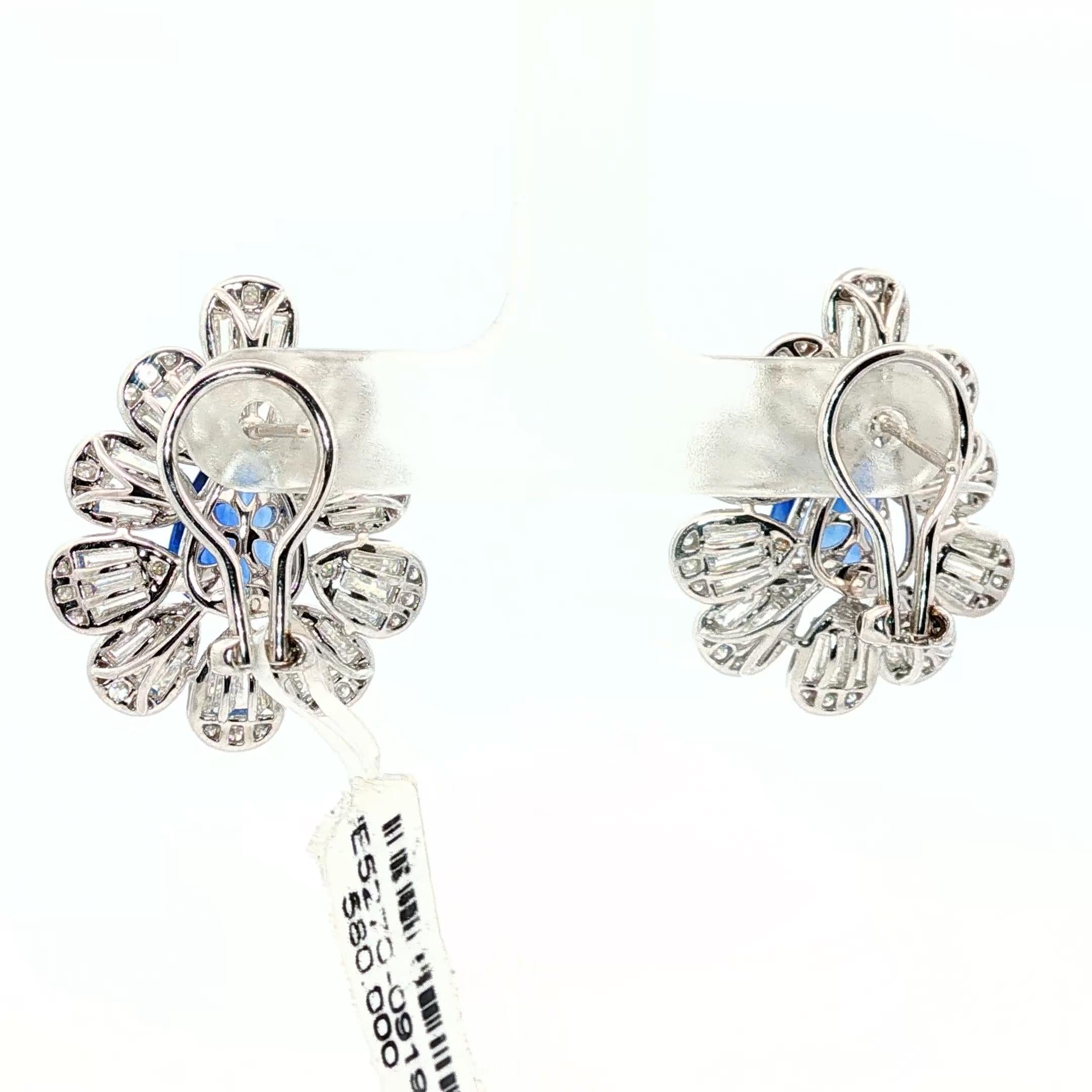 5,39 Karat Ceylan-Birnensaphir & 7,25 Karat Diamant-Fächerohrringe 18k Weißgold (Tropfenschliff) im Angebot