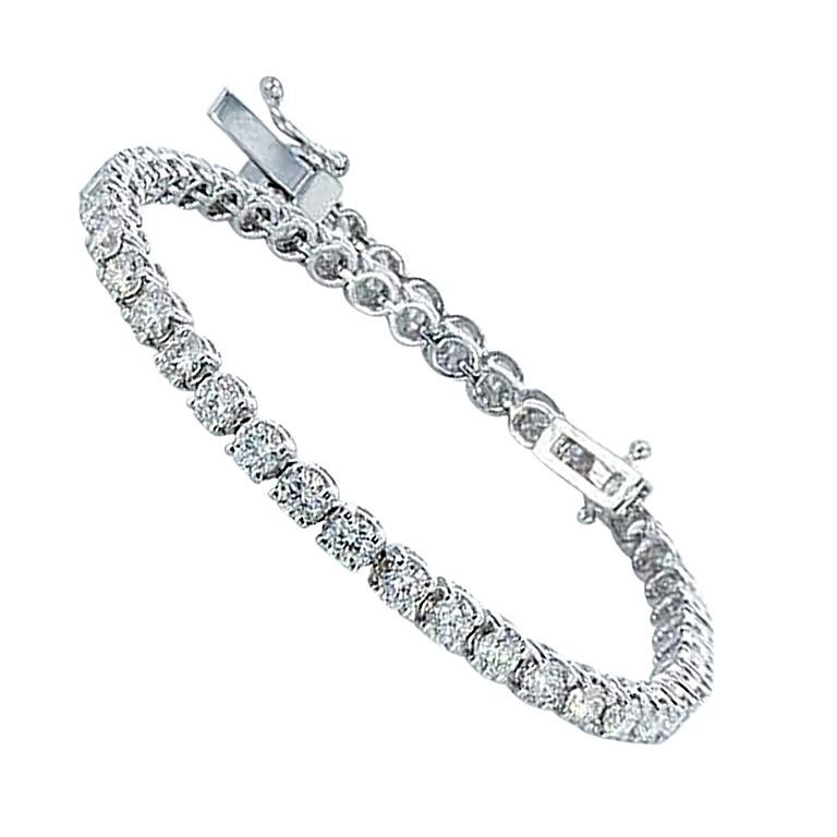 5.39 Carat Diamond Tennis Bracelet 14K White Gold For Sale