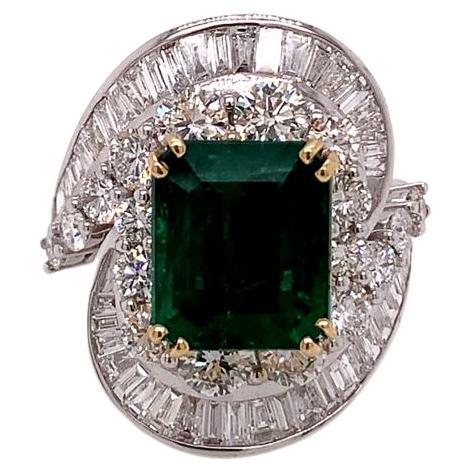 5.39 Carat Emerald and Diamond Ring in 18K White Gold For Sale