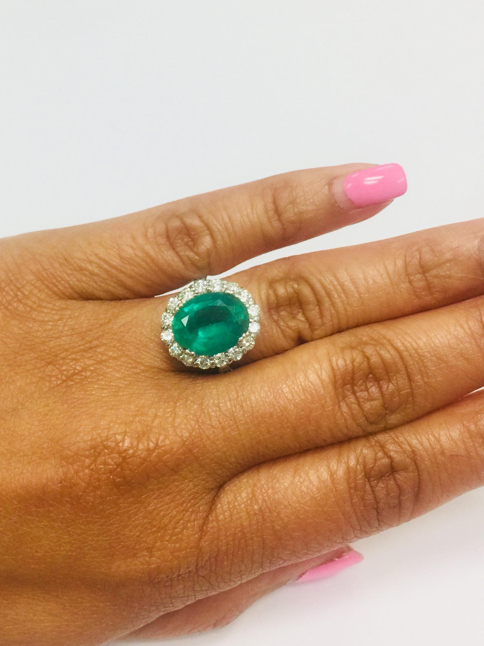 5.39 Carat Emerald Diamond White Gold Engagement Ring In New Condition In Los Angeles, CA
