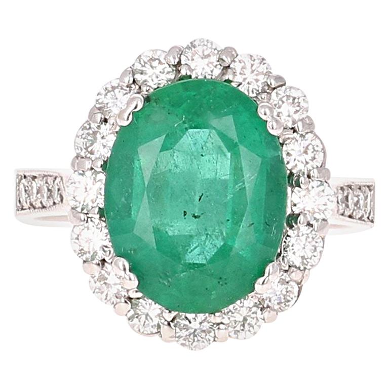 5.39 Carat Emerald Diamond White Gold Engagement Ring