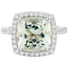 5.39 Carat Green Beryl 18 Carat White Gold Diamond Halo Cocktail Ring