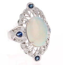 5.39 Carat Opal Diamond Blue Sapphire Platinum Cocktail Ring