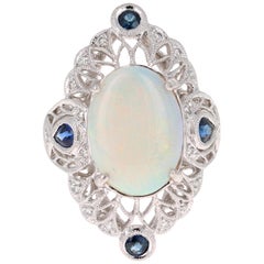 5.39 Carat Opal Diamond Blue Sapphire Platinum Cocktail Ring