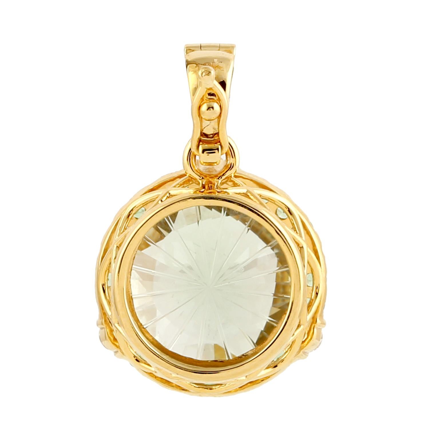 Artisan 5.39 carats Amethyst Tsavorite Diamond 14K Gold Pendant Necklace For Sale