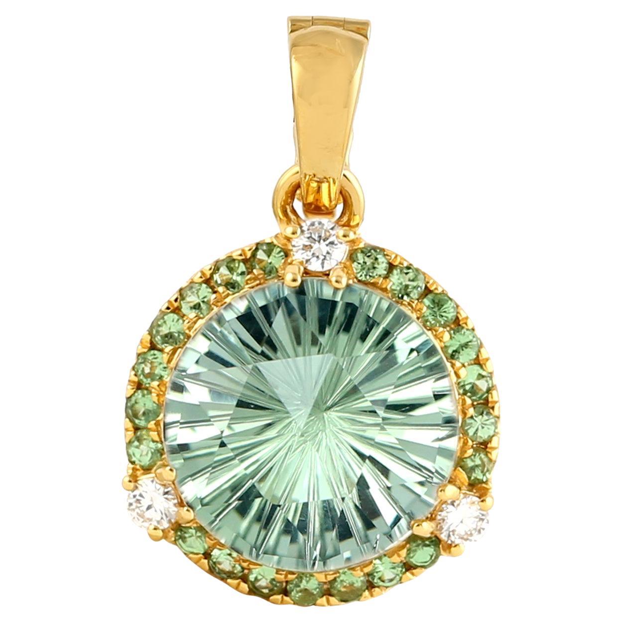 5.39 carats Amethyst Tsavorite Diamond 14K Gold Pendant Necklace For Sale