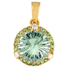 5.39 carats Amethyst Tsavorite Diamond 14K Gold Pendant Necklace