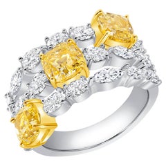 5.39 Ctw. Light Yellow and Diamonds Ring in 18K Yellow Gold & Platinum
