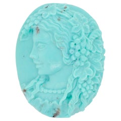 53.94 Carats Natural Arizona Turquoise Lady Cameo Carving Pendant Brooch
