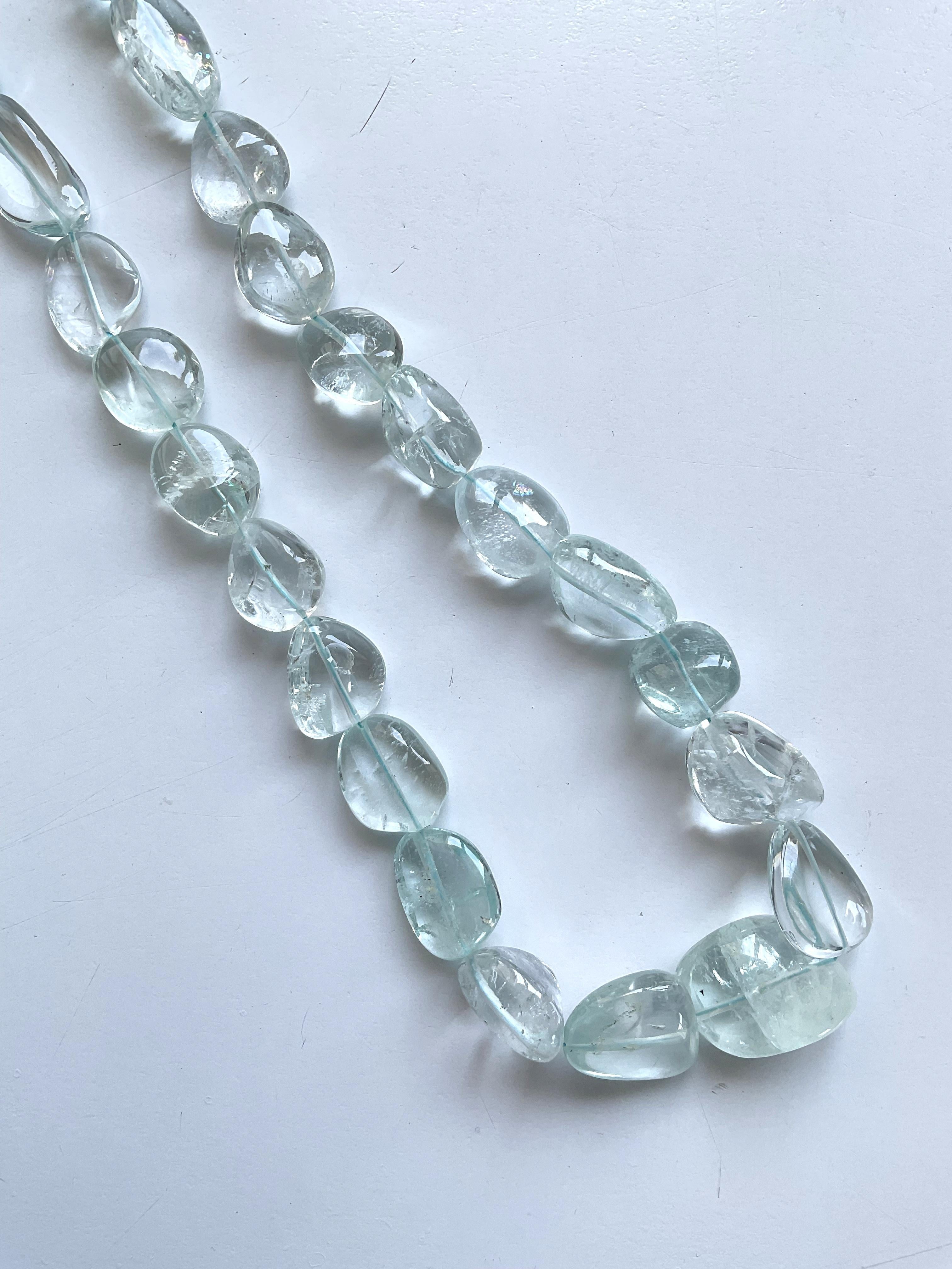 539.50 Karat Aquamarin Halskette Getrommelt Ebene Top-Qualität natürlichen Edelstein für Damen oder Herren im Angebot