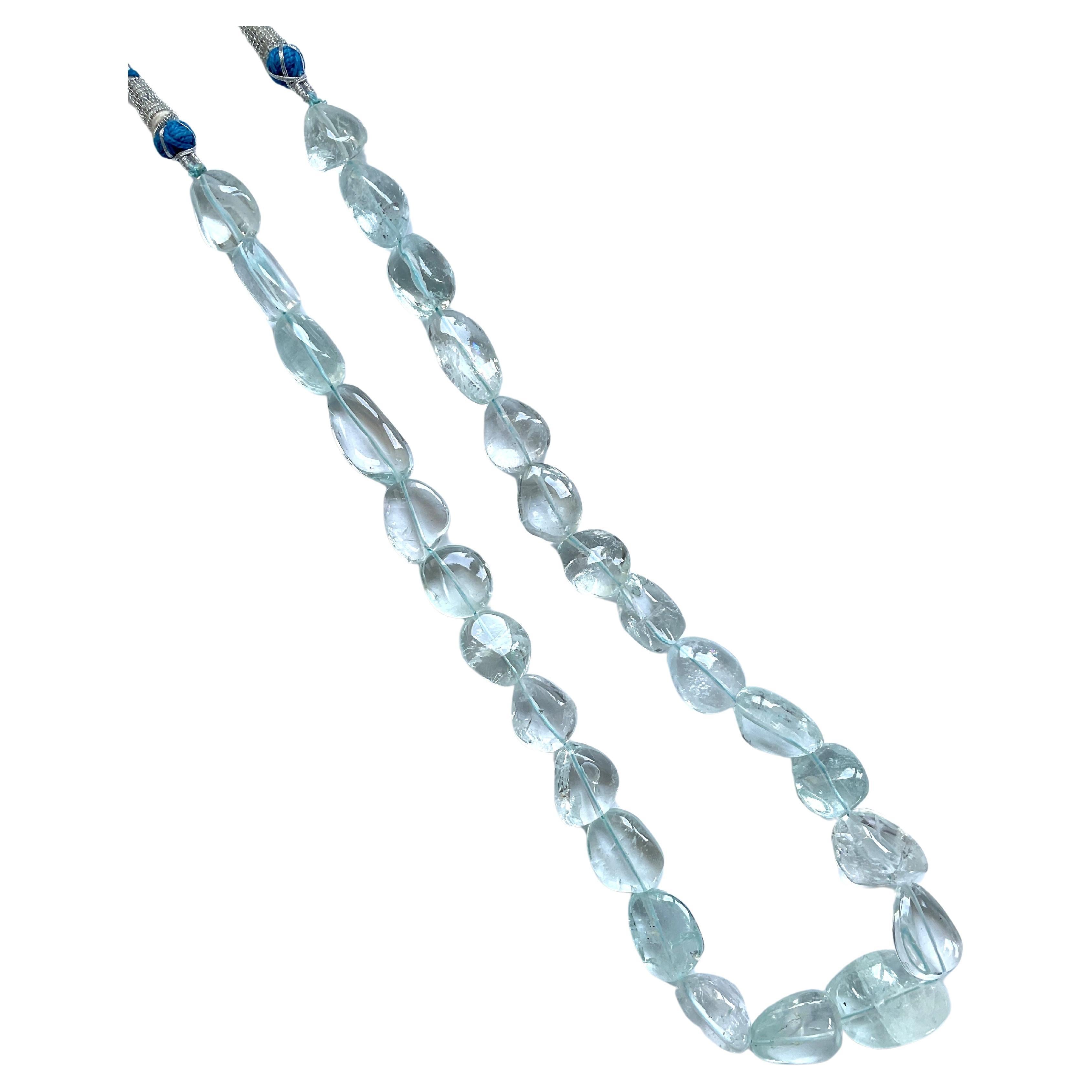 539.50 Karat Aquamarin Halskette Getrommelt Ebene Top-Qualität natürlichen Edelstein im Angebot