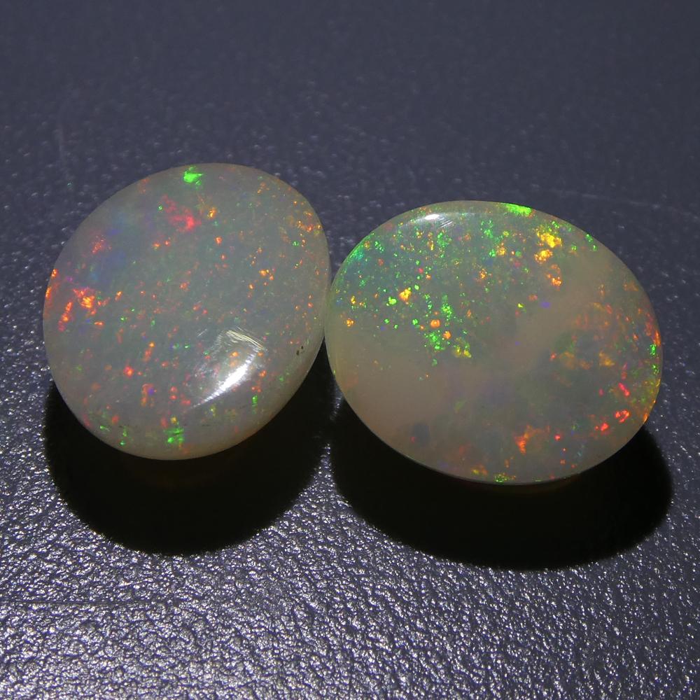 5.39ct Oval Cabochon White Opal Pair For Sale 6