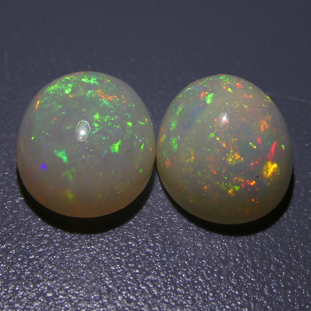 5.39ct Oval Cabochon White Opal Pair In New Condition For Sale In Toronto, Ontario