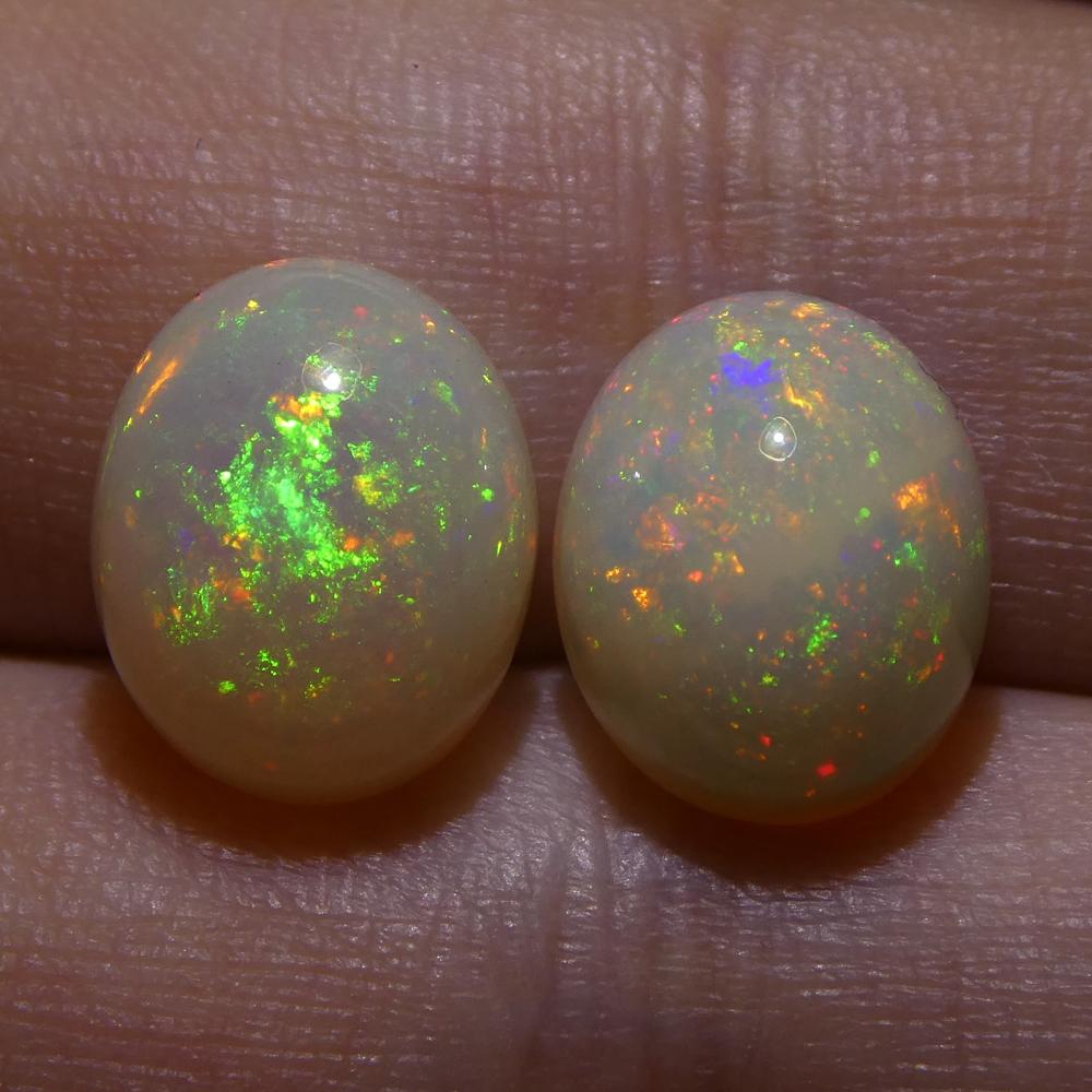 Women's or Men's 5.39ct Oval Cabochon White Opal Pair For Sale