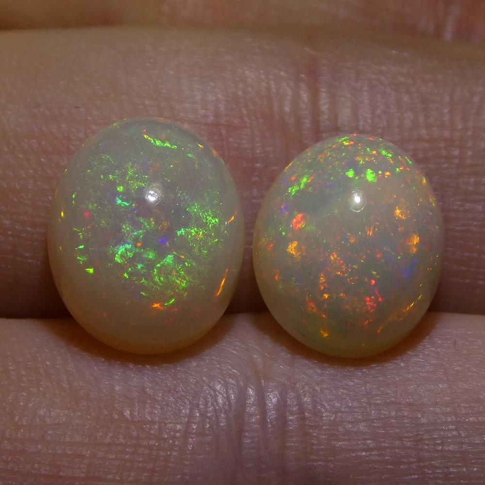 5.39ct Oval Cabochon White Opal Pair For Sale 1