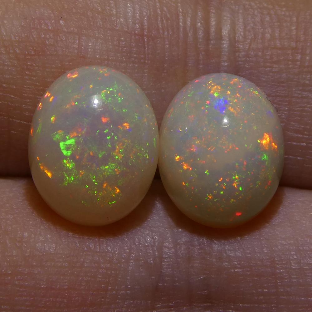 5.39ct Oval Cabochon White Opal Pair For Sale 2