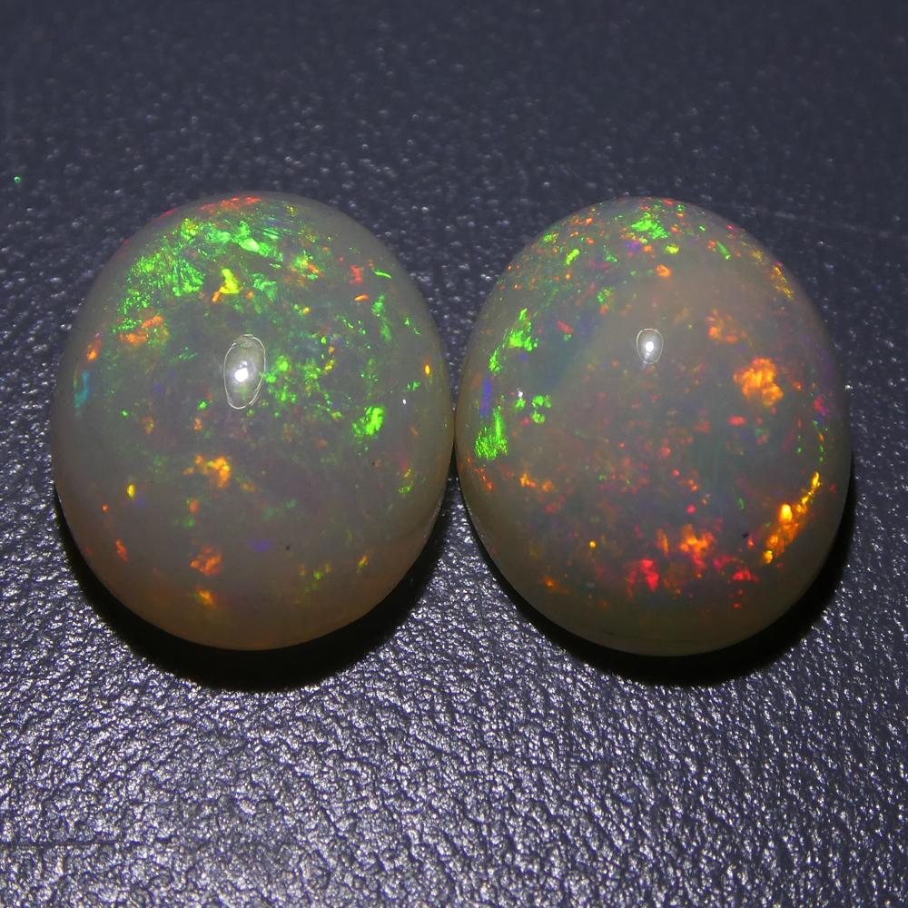 5.39ct Oval Cabochon White Opal Pair For Sale 3