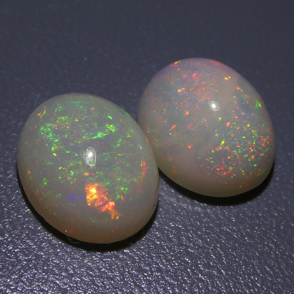 5.39ct Oval Cabochon White Opal Pair For Sale 4
