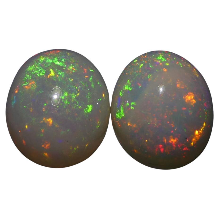 5.39ct Oval Cabochon White Opal Pair For Sale
