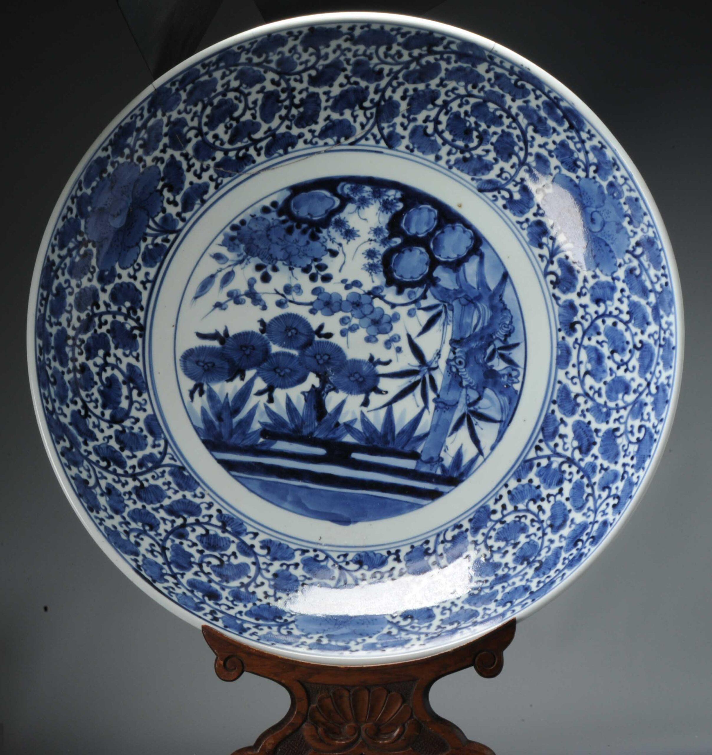 Antique Kraak Edo Period 1680-1690 Japanese Porcelain Huge Charger Arita For Sale 6