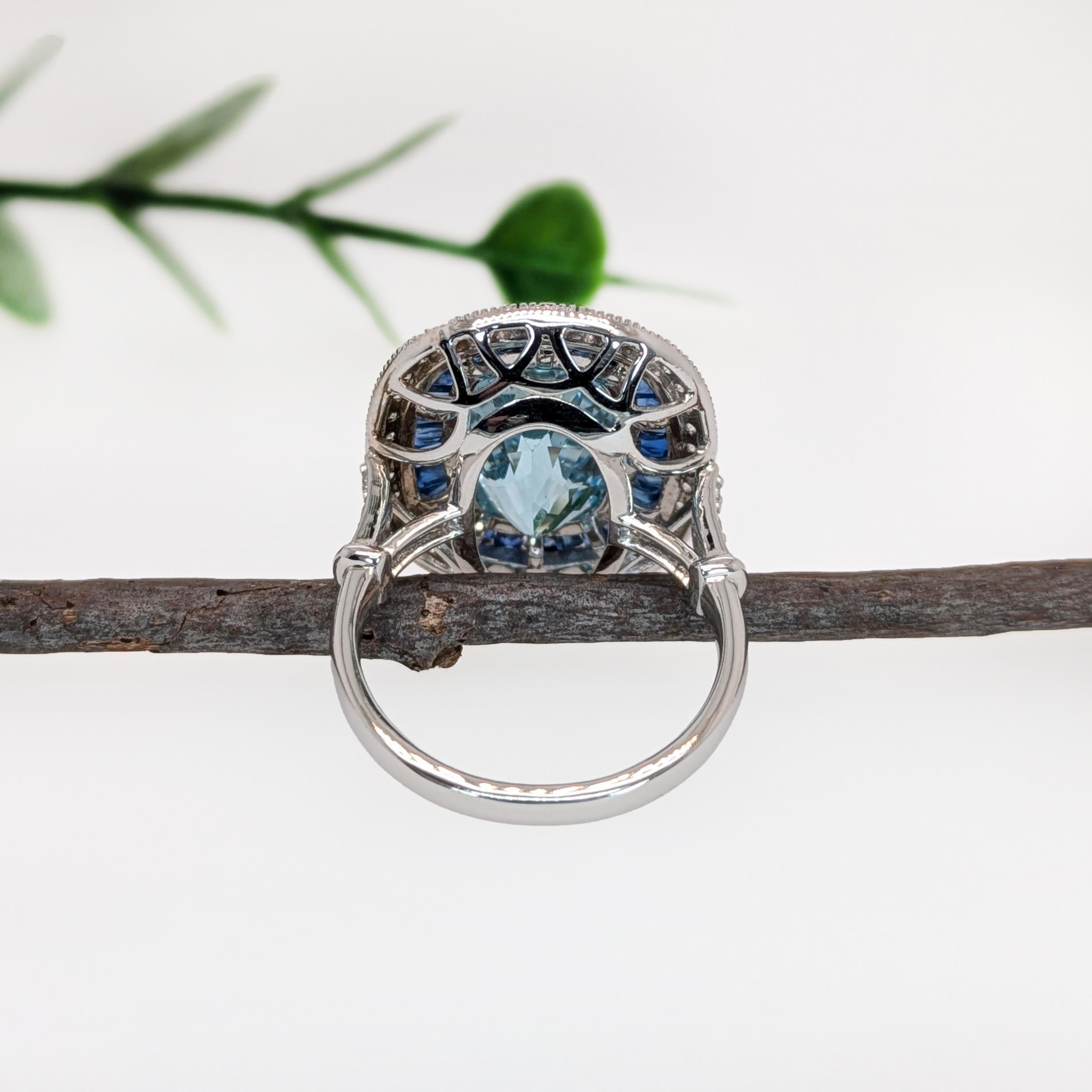 5.3ct Aquamarine Ring w Sapphire and Diamond Accents in 14K Gold  OV 13x9mm In New Condition In Columbus, OH