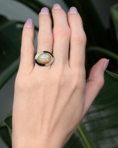 5.3Ct Opal Ring mit natürlichen Diamant-Akzenten: Massives 14K Gold, Ovalschliff 14x10mm