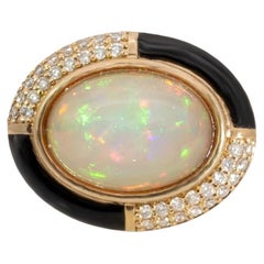 5.3Ct Opal Ring mit natürlichen Diamant-Akzenten: Massives 14K Gold, Ovalschliff 14x10mm