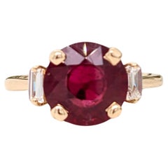 5.3ct Ruby Ring w Earth Mined Diamonds in Solid 14k Yellow Gold Round 10mm