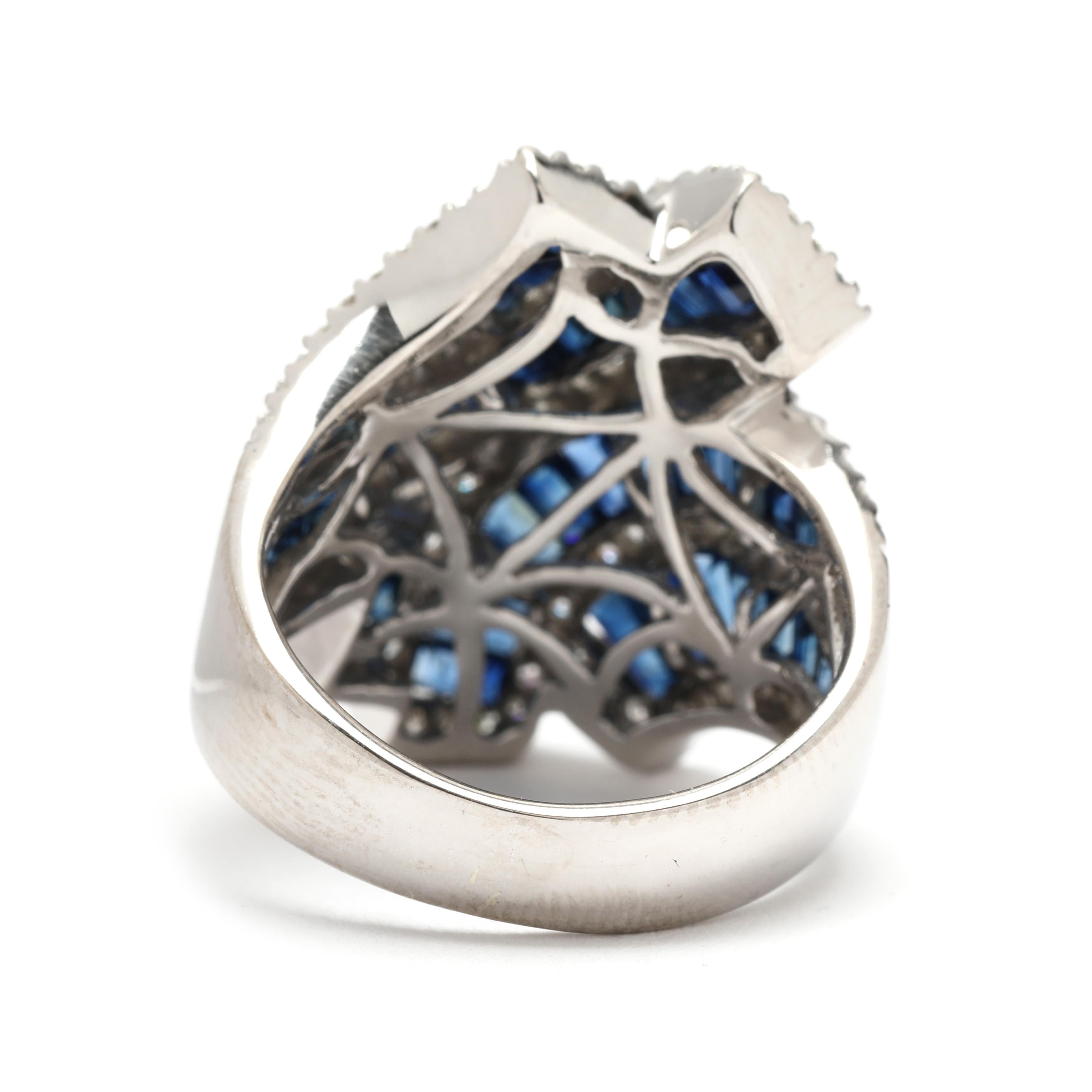 5,3ctw Diamant und Saphir Statement Ring, 18k Weißgold, Ringgröße 6,75 (Baguette-Treppenschliff) im Angebot