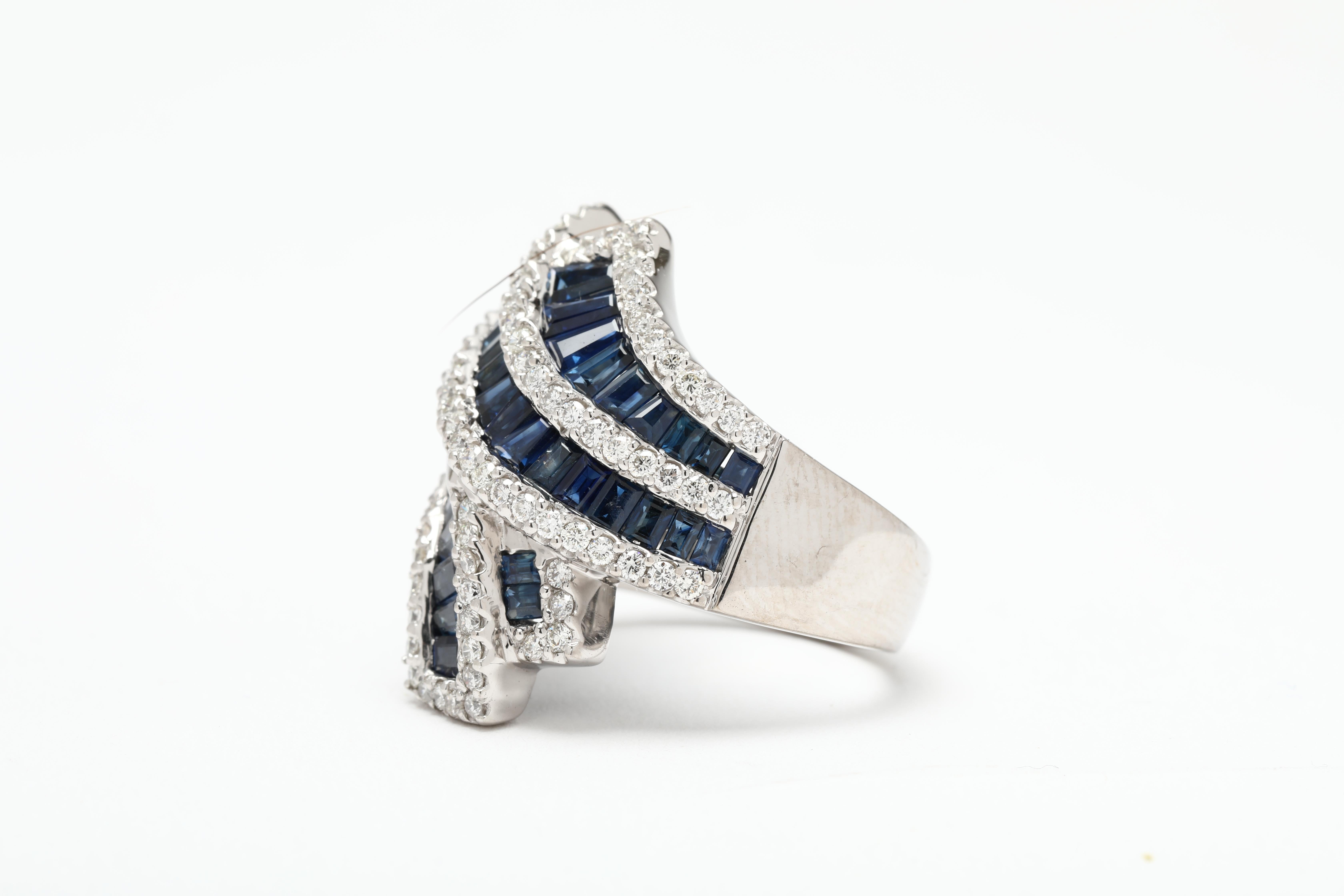 5,3ctw Diamant und Saphir Statement Ring, 18k Weißgold, Ringgröße 6,75 im Zustand „Gut“ im Angebot in McLeansville, NC