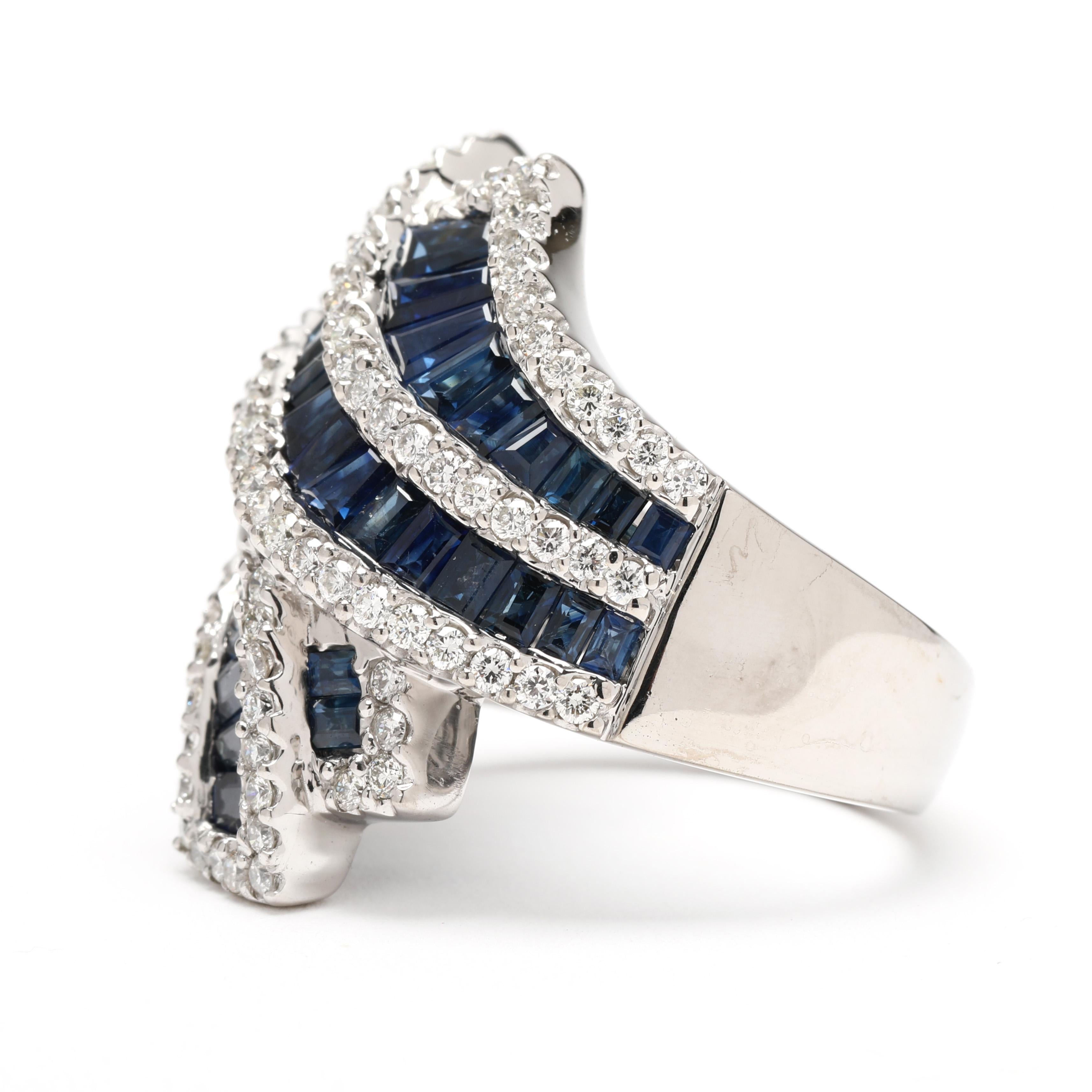 5,3ctw Diamant und Saphir Statement Ring, 18k Weißgold, Ringgröße 6,75 für Damen oder Herren im Angebot