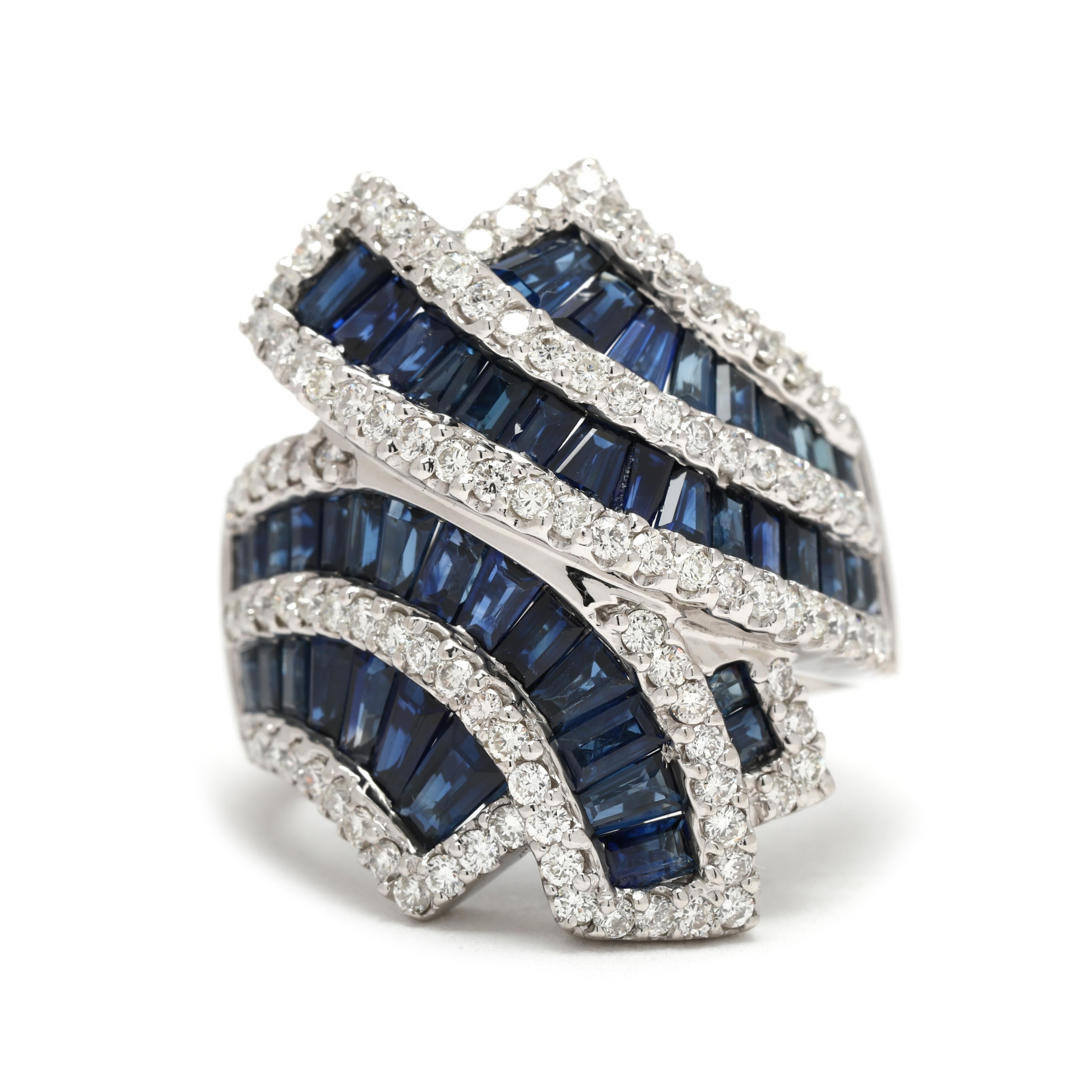 5.3ctw Diamond and Sapphire Statement Ring, 18k White Gold, Ring Size 6.75