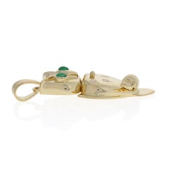 .53ctw Round Cabochon Cut Emerald & Diamond Owl Pendant, 18k Yellow Gold Bird