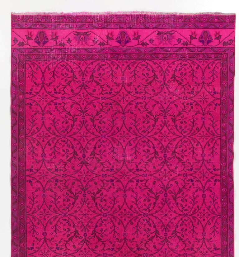 Modern 5.3x10.8 Ft Vintage Handmade Rug Re-Dyed in Fuchsia pink, Woolen Turkish Carpet For Sale