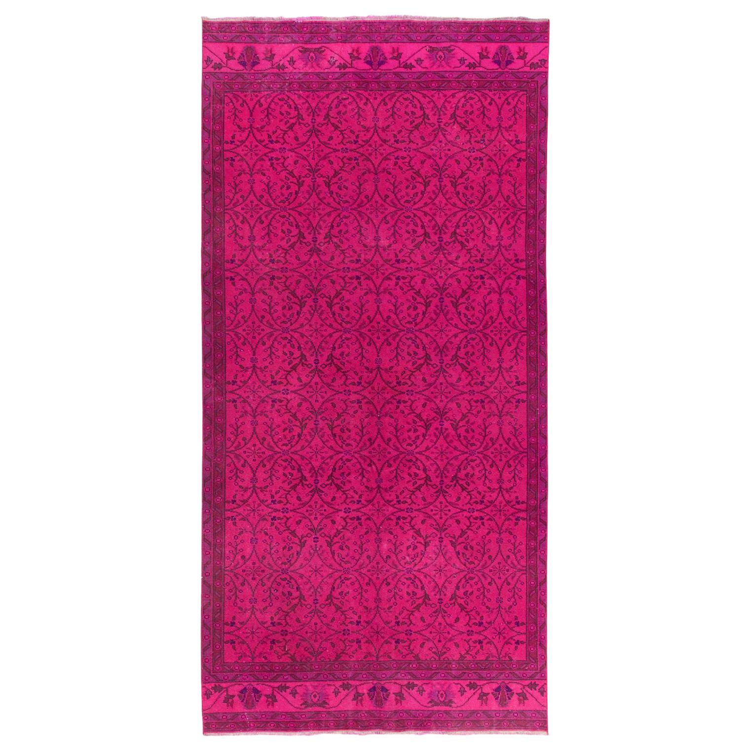 5.3x10.8 Ft Vintage Handmade Rug Re-Dyed in Fuchsia pink, Woolen Turkish Carpet For Sale