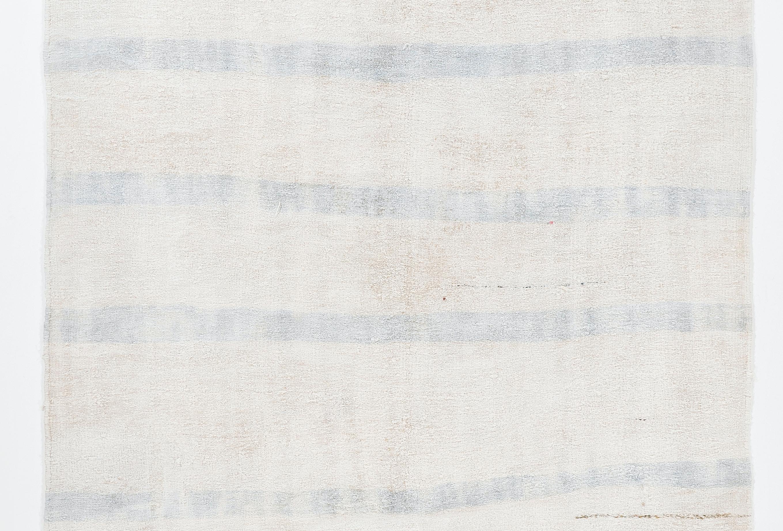 Flachgewebter türkischer Baumwollkilim in gewaschenem Grau und Blau 5.3x11.2 Ft (Kelim) im Angebot