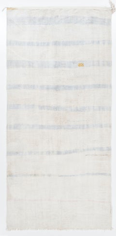 Kilim vintage in cotone turco a tessitura piatta 5,3x11,2 piedi in grigio e blu slavato
