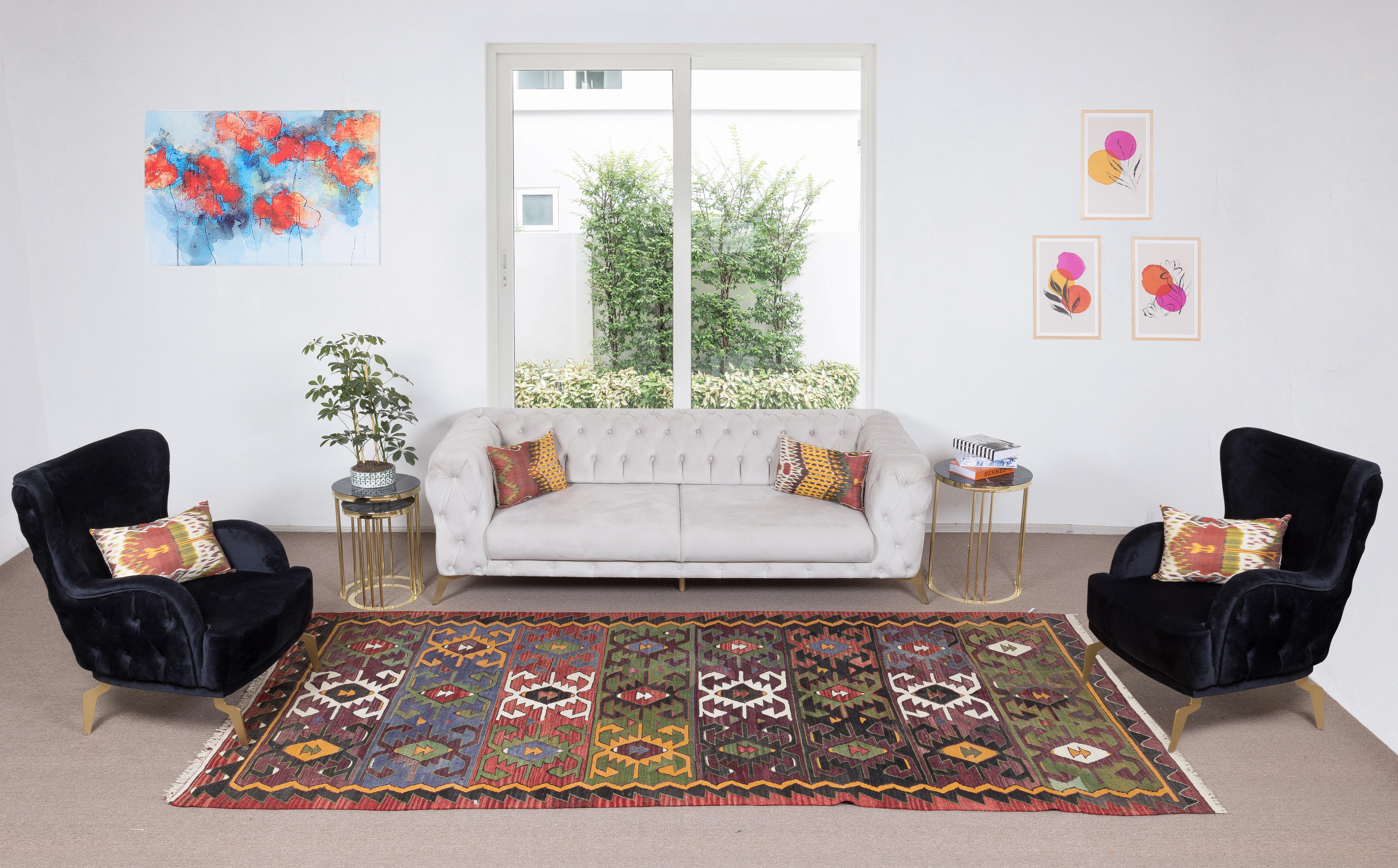 This authentic hand-woven rug made to be used by the villagers in Central Anatolia. 100% organic wool. 
Good condition and cleaned professionally.
Ideal for both residential and commercial interiors.
We can supply a suitable rug-pad if requested for